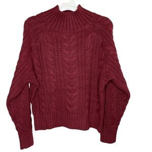 A NEW DAY Burgundy Red Mock-Neck Cable-Knit Sweater NWT Cotton-Blend Womens L